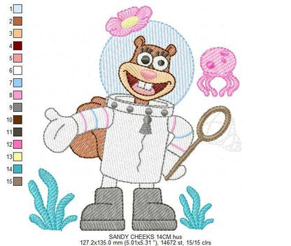 Sandy Cheeks embroidery design - SpongeBob SquarePants cartoon machine embroidery pattern - Baby boy and girl file - Instant digital download pes jef dst - Marcia Embroidery