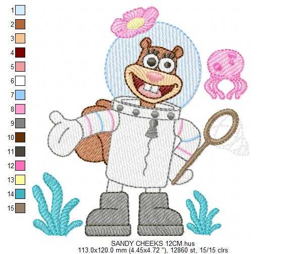 Sandy Cheeks embroidery design - SpongeBob SquarePants cartoon machine embroidery pattern - Baby boy and girl file - Instant digital download pes jef dst - Marcia Embroidery