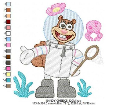 Sandy Cheeks embroidery design - SpongeBob SquarePants cartoon machine embroidery pattern - Baby boy and girl file - Instant digital download pes jef dst - Marcia Embroidery
