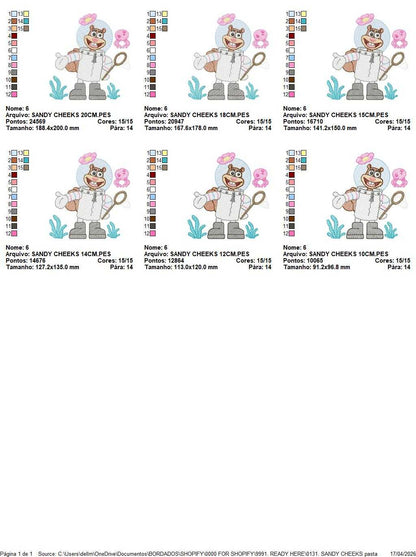 Sandy Cheeks embroidery design - SpongeBob SquarePants cartoon machine embroidery pattern - Baby boy and girl file - Instant digital download pes jef dst - Marcia Embroidery