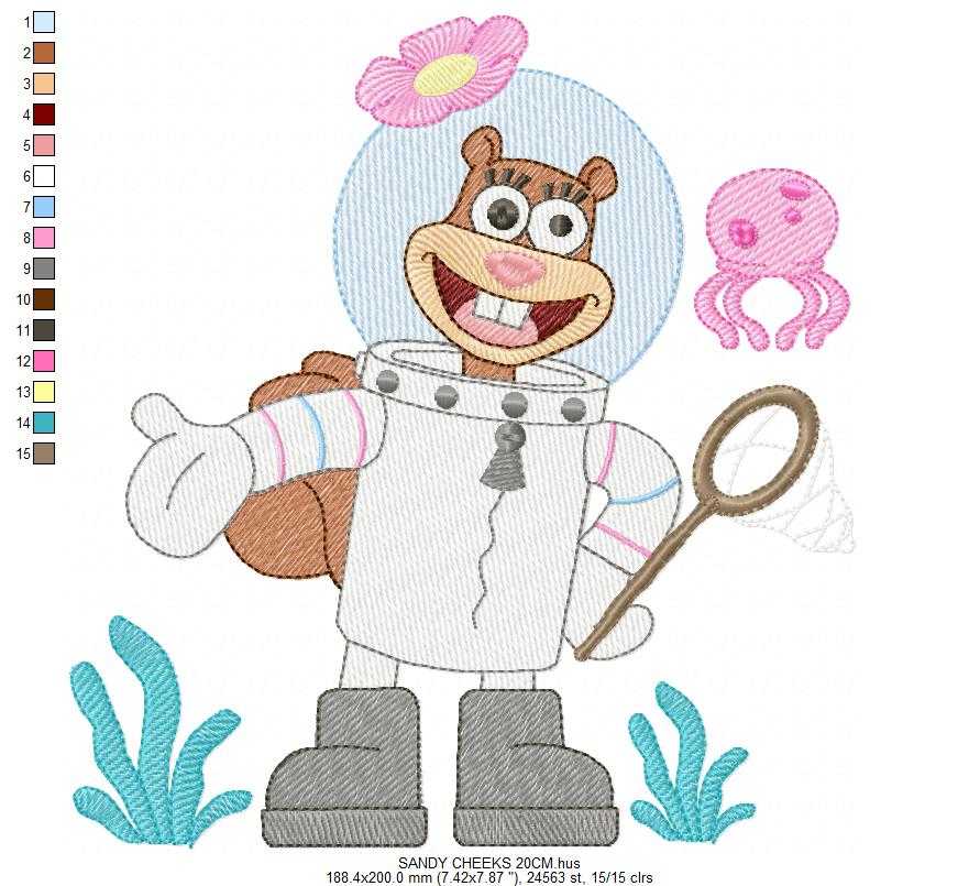 Sandy Cheeks embroidery design - SpongeBob SquarePants cartoon machine embroidery pattern - Baby boy and girl file - Instant digital download pes jef dst - Marcia Embroidery