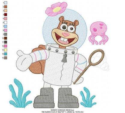 Sandy Cheeks embroidery design - SpongeBob SquarePants cartoon machine embroidery pattern - Baby boy and girl file - Instant digital download pes jef dst - Marcia Embroidery