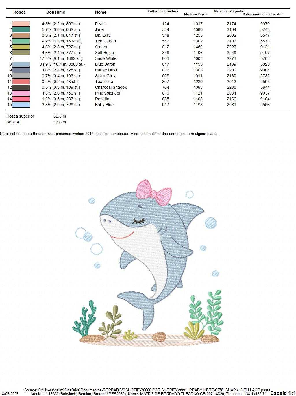 Shark embroidery design - Ocean animals machine pattern - Baby Girl Shark with algae bubbles and algae frame - Instant download pes jef dst - Marcia Embroidery