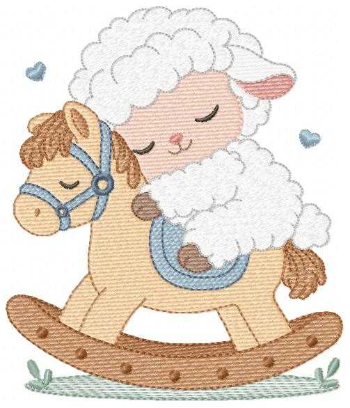 Sheep embroidery design - Sleeping Lamb with horse machine embroidery pattern - Baby boy newborn file - Instant digital download - Marcia Embroidery