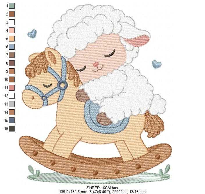 Sheep embroidery design - Sleeping Lamb with horse machine embroidery pattern - Baby boy newborn file - Instant digital download - Marcia Embroidery
