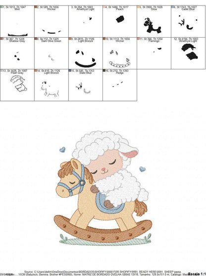 Sheep embroidery design - Sleeping Lamb with horse machine embroidery pattern - Baby boy newborn file - Instant digital download - Marcia Embroidery
