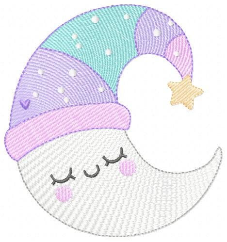 Sleeping Moon with hat embroidery design - Baby Girl Half moon machine embroidery pattern - Instant digital download pes jef dst hus vp3 - Marcia Embroidery