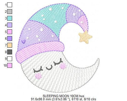 Sleeping Moon with hat embroidery design - Baby Girl Half moon machine embroidery pattern - Instant digital download pes jef dst hus vp3 - Marcia Embroidery