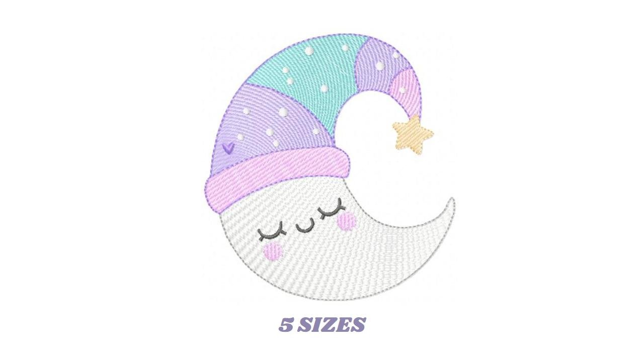 Sleeping Moon with hat embroidery design - Baby Girl Half moon machine embroidery pattern - Instant digital download pes jef dst hus vp3 - Marcia Embroidery