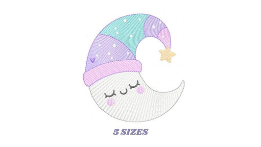 Sleeping Moon with hat embroidery design - Baby Girl Half moon machine embroidery pattern - Instant digital download pes jef dst hus vp3 - Marcia Embroidery