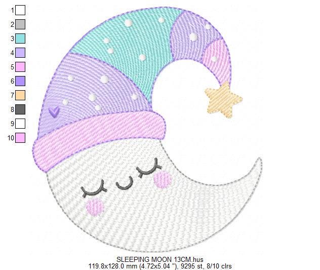 Sleeping Moon with hat embroidery design - Baby Girl Half moon machine embroidery pattern - Instant digital download pes jef dst hus vp3 - Marcia Embroidery