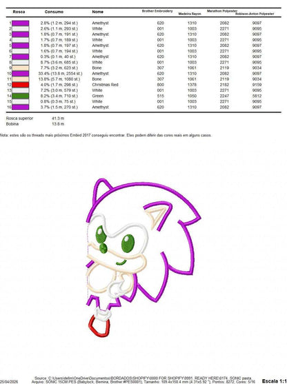 Sonic embroidery design - Sonic the Hedgehog machine embroidery pattern - Baby boy and girl file - Instant digital download pes jef - Marcia Embroidery