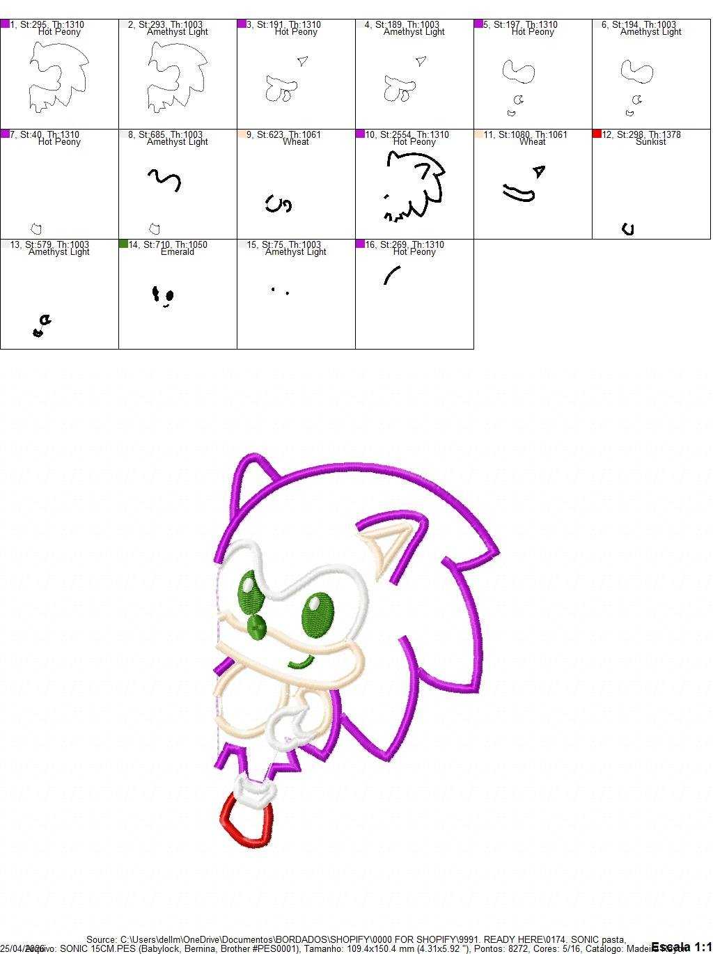 Sonic embroidery design - Sonic the Hedgehog machine embroidery pattern - Baby boy and girl file - Instant digital download pes jef - Marcia Embroidery