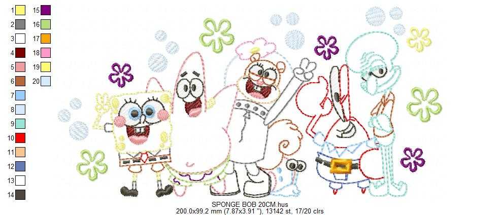 Sponge Bob embroidery design - SpongeBob SquarePants cartoon machine embroidery pattern - Baby boy and girl file - Instant digital download - Marcia Embroidery