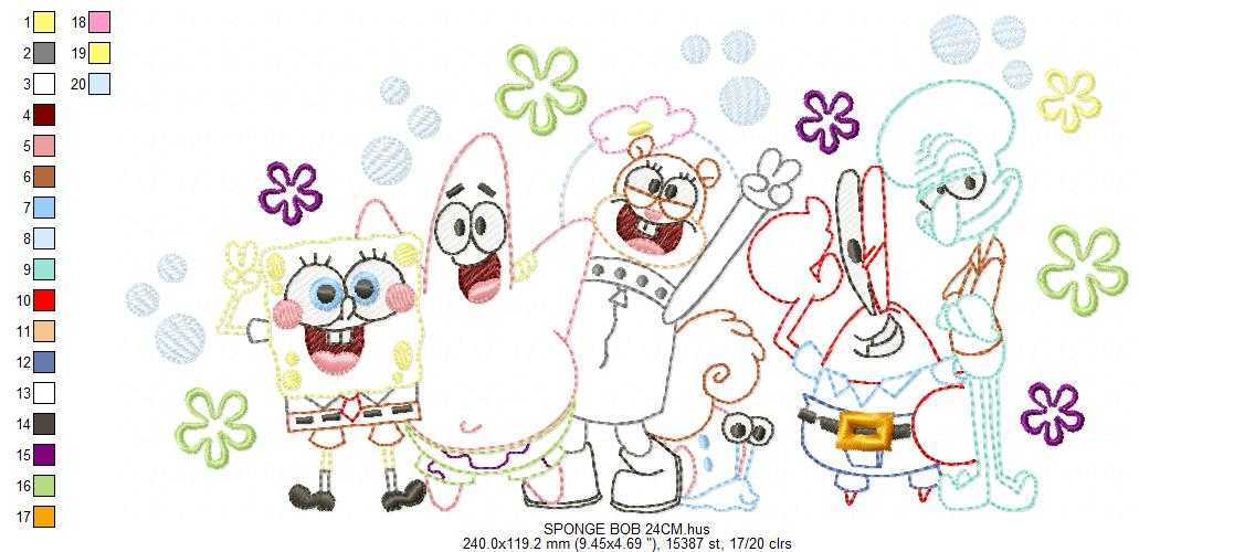Sponge Bob embroidery design - SpongeBob SquarePants cartoon machine embroidery pattern - Baby boy and girl file - Instant digital download - Marcia Embroidery