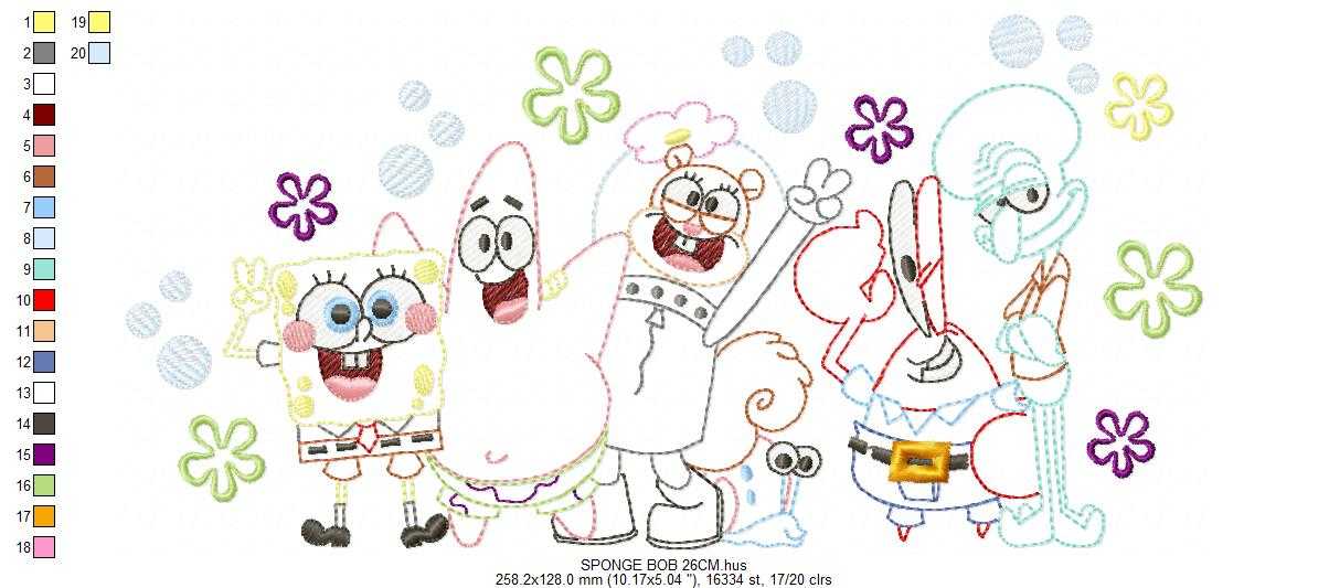 Sponge Bob embroidery design - SpongeBob SquarePants cartoon machine embroidery pattern - Baby boy and girl file - Instant digital download - Marcia Embroidery