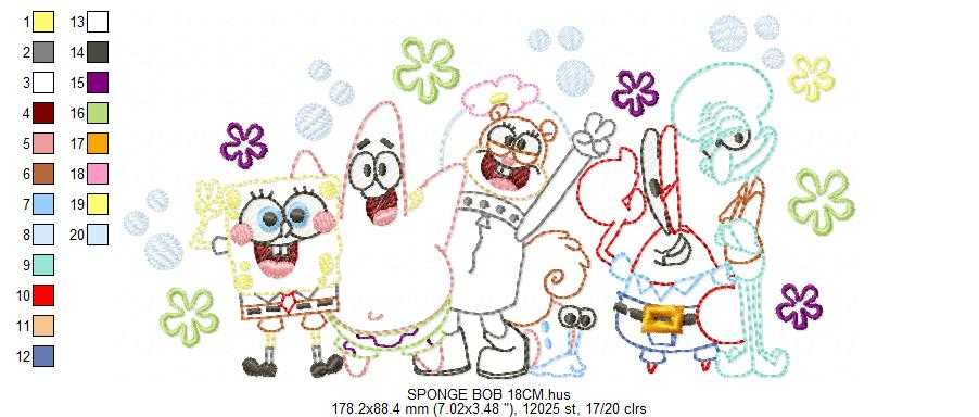 Sponge Bob embroidery design - SpongeBob SquarePants cartoon machine embroidery pattern - Baby boy and girl file - Instant digital download - Marcia Embroidery