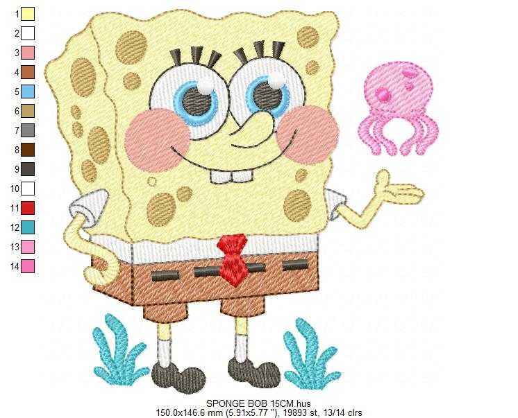 Sponge Bob embroidery design - SpongeBob SquarePants cartoon machine embroidery pattern - Baby boy and girl file - Instant digital download pes jef dst - Marcia Embroidery