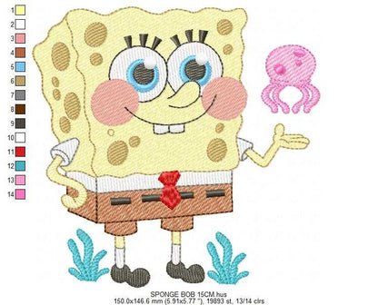 Sponge Bob embroidery design - SpongeBob SquarePants cartoon machine embroidery pattern - Baby boy and girl file - Instant digital download pes jef dst - Marcia Embroidery
