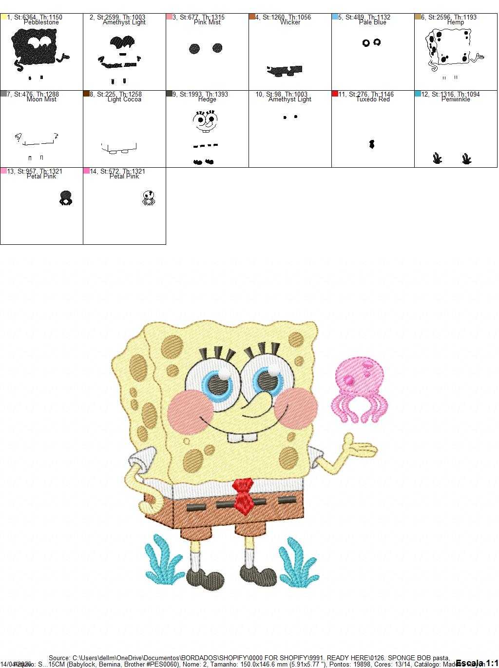 Sponge Bob embroidery design - SpongeBob SquarePants cartoon machine embroidery pattern - Baby boy and girl file - Instant digital download pes jef dst - Marcia Embroidery