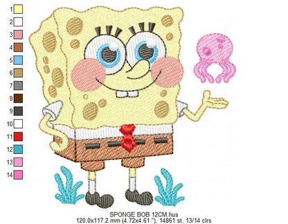Sponge Bob embroidery design - SpongeBob SquarePants cartoon machine embroidery pattern - Baby boy and girl file - Instant digital download pes jef dst - Marcia Embroidery