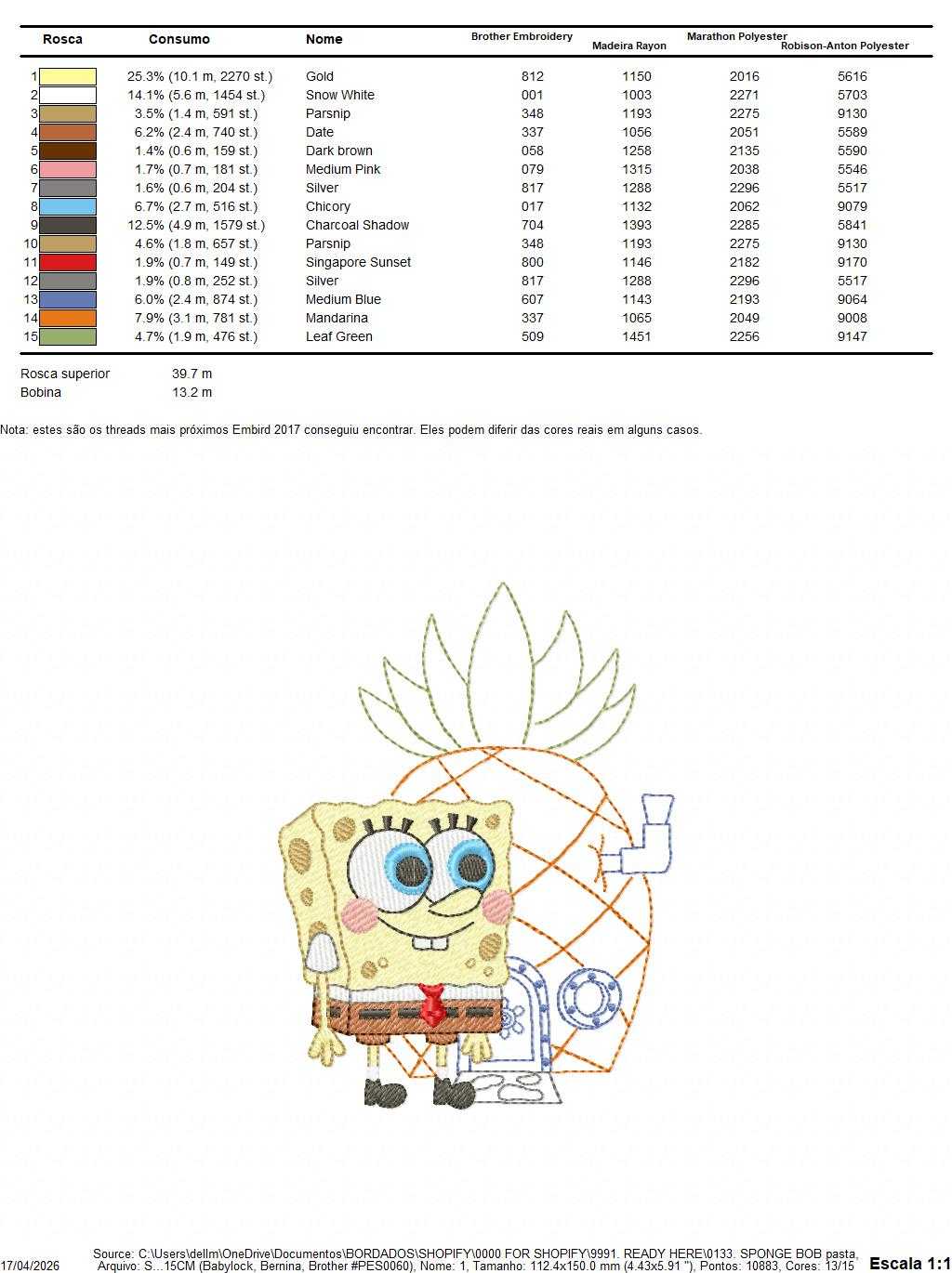 Sponge Bob embroidery design - SpongeBob SquarePants cartoon machine embroidery pattern - Baby boy and girl file - Instant digital download pes jef dst - Marcia Embroidery