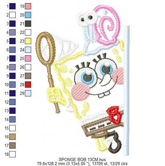 Spongebob embroidery design - Sponge Bob SquarePants cartoon machine embroidery applique pattern - Baby boy and girl file - Instant digital download - Marcia Embroidery