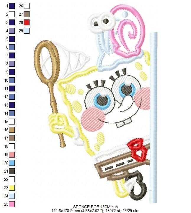 Spongebob embroidery design - Sponge Bob SquarePants cartoon machine embroidery applique pattern - Baby boy and girl file - Instant digital download - Marcia Embroidery