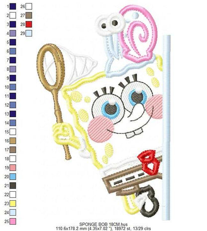 Spongebob embroidery design - Sponge Bob SquarePants cartoon machine embroidery applique pattern - Baby boy and girl file - Instant digital download - Marcia Embroidery