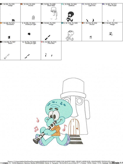 Squidward Tentacles embroidery design - SpongeBob SquarePants cartoon machine embroidery pattern - Baby boy and girl file - Instant digital download pes jef dst - Marcia Embroidery
