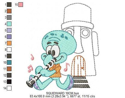 Squidward Tentacles embroidery design - SpongeBob SquarePants cartoon machine embroidery pattern - Baby boy and girl file - Instant digital download pes jef dst - Marcia Embroidery