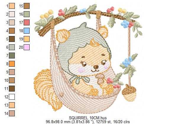 Squirrel embroidery design - Woodland Forest Animal machine embroidery pattern - Squirrel with flowers - Instant download pes jef dst - Marcia Embroidery