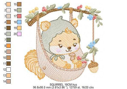 Squirrel embroidery design - Woodland Forest Animal machine embroidery pattern - Squirrel with flowers - Instant download pes jef dst - Marcia Embroidery