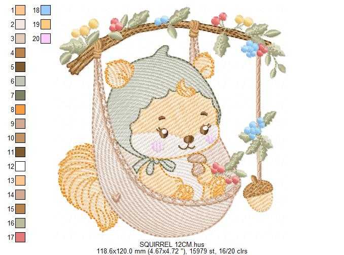 Squirrel embroidery design - Woodland Forest Animal machine embroidery pattern - Squirrel with flowers - Instant download pes jef dst - Marcia Embroidery
