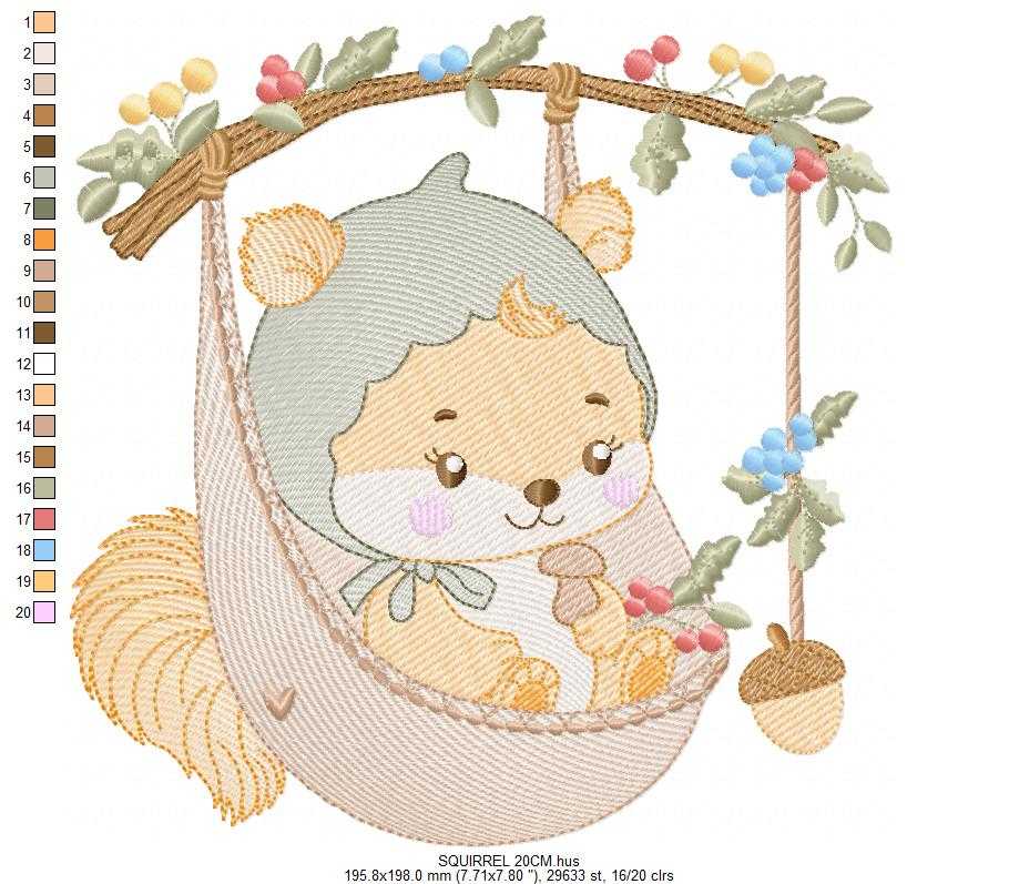 Squirrel embroidery design - Woodland Forest Animal machine embroidery pattern - Squirrel with flowers - Instant download pes jef dst - Marcia Embroidery