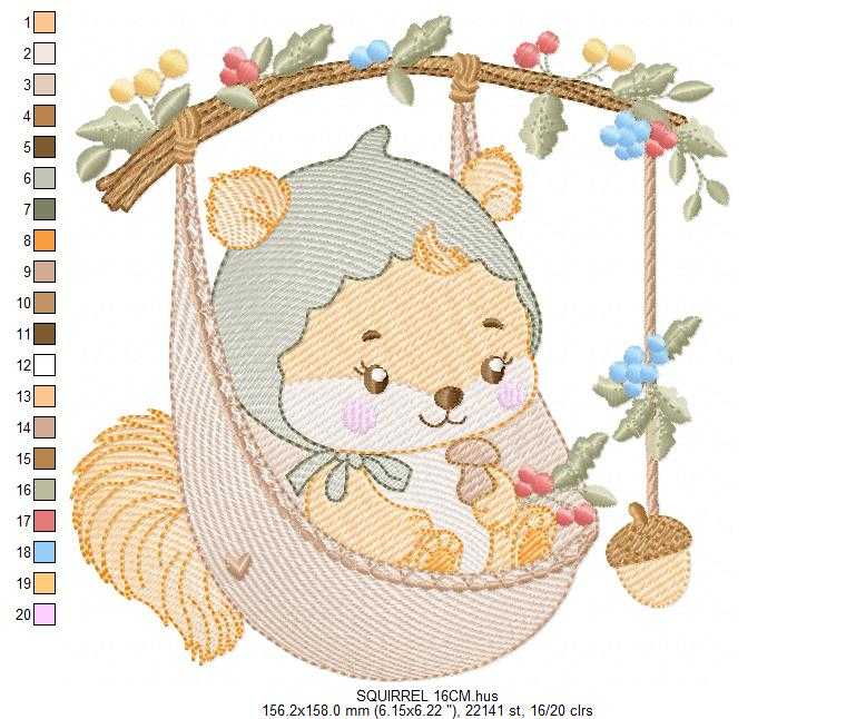 Squirrel embroidery design - Woodland Forest Animal machine embroidery pattern - Squirrel with flowers - Instant download pes jef dst - Marcia Embroidery