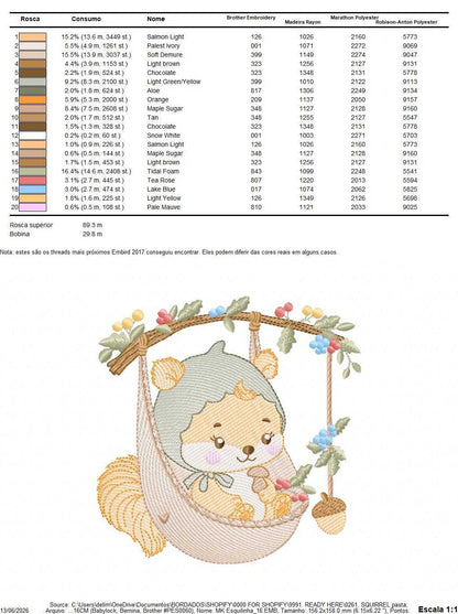Squirrel embroidery design - Woodland Forest Animal machine embroidery pattern - Squirrel with flowers - Instant download pes jef dst - Marcia Embroidery
