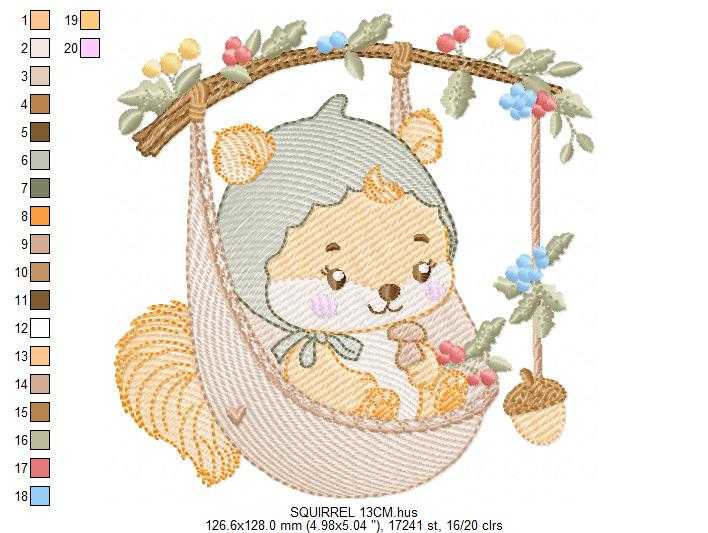 Squirrel embroidery design - Woodland Forest Animal machine embroidery pattern - Squirrel with flowers - Instant download pes jef dst - Marcia Embroidery