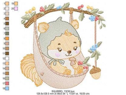 Squirrel embroidery design - Woodland Forest Animal machine embroidery pattern - Squirrel with flowers - Instant download pes jef dst - Marcia Embroidery