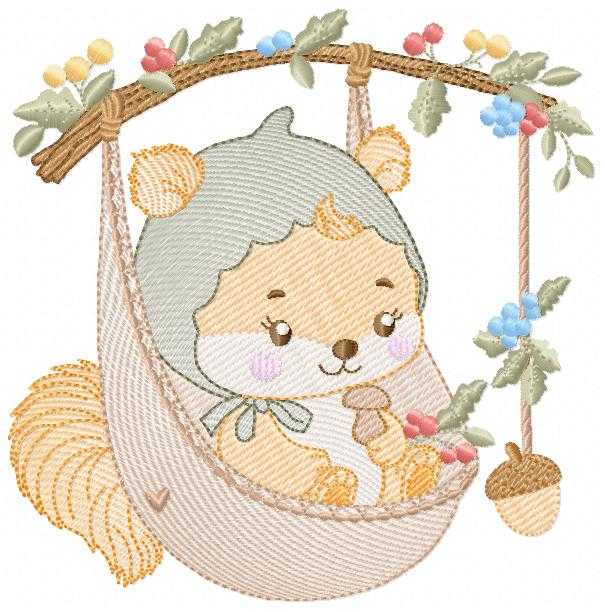 Squirrel embroidery design - Woodland Forest Animal machine embroidery pattern - Squirrel with flowers - Instant download pes jef dst - Marcia Embroidery