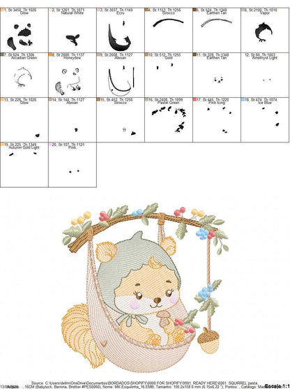 Squirrel embroidery design - Woodland Forest Animal machine embroidery pattern - Squirrel with flowers - Instant download pes jef dst - Marcia Embroidery