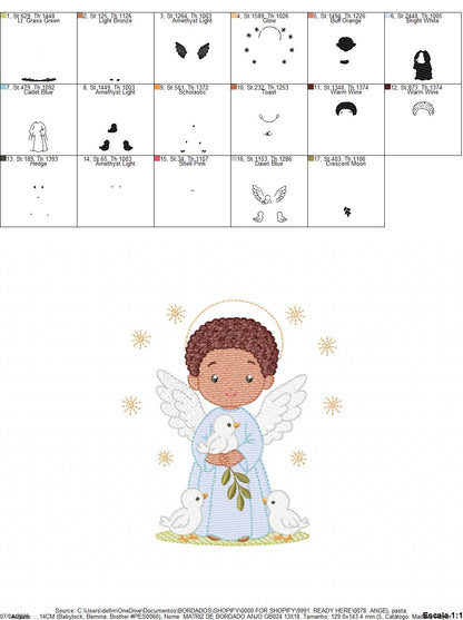 Angel embroidery designs - Angelic Baby Boy with doves machine embroidery pattern - Boy with wings and halo file - Instant download pes jef (Copy) Marcia Embroidery