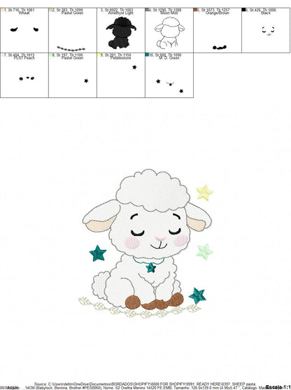 Sheep embroidery design - Farm Animal Lamb machine embroidery pattern - Newborn Baby Girl file - Instant digital download pes jef dst