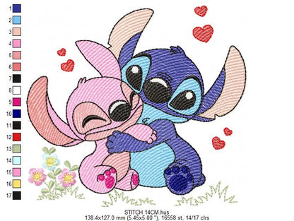 Stitch and Angel embroidery design - Lilo and Stitch Cartoon machine embroidery pattern - Baby boy and girl file - Instant digital download pes jef dst - Marcia Embroidery