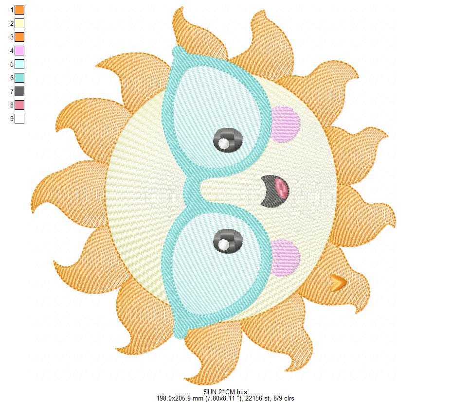 Sun embroidery design - Sun with glasses machine embroidery pattern - Baby girl and boy file - Instant digital download pes jef dst - Marcia Embroidery