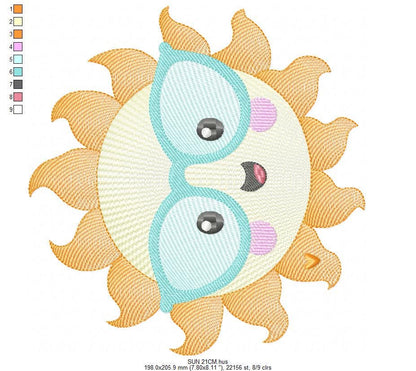 Sun embroidery design - Sun with glasses machine embroidery pattern - Baby girl and boy file - Instant digital download pes jef dst - Marcia Embroidery