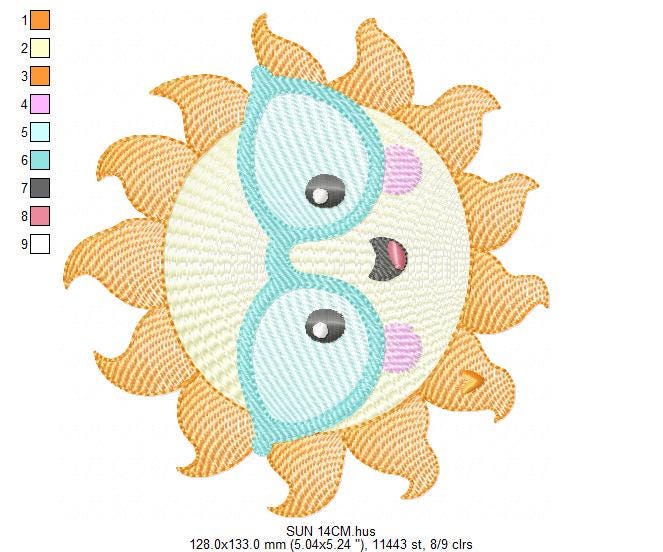Sun embroidery design - Sun with glasses machine embroidery pattern - Baby girl and boy file - Instant digital download pes jef dst - Marcia Embroidery