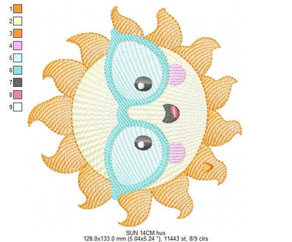Sun embroidery design - Sun with glasses machine embroidery pattern - Baby girl and boy file - Instant digital download pes jef dst - Marcia Embroidery