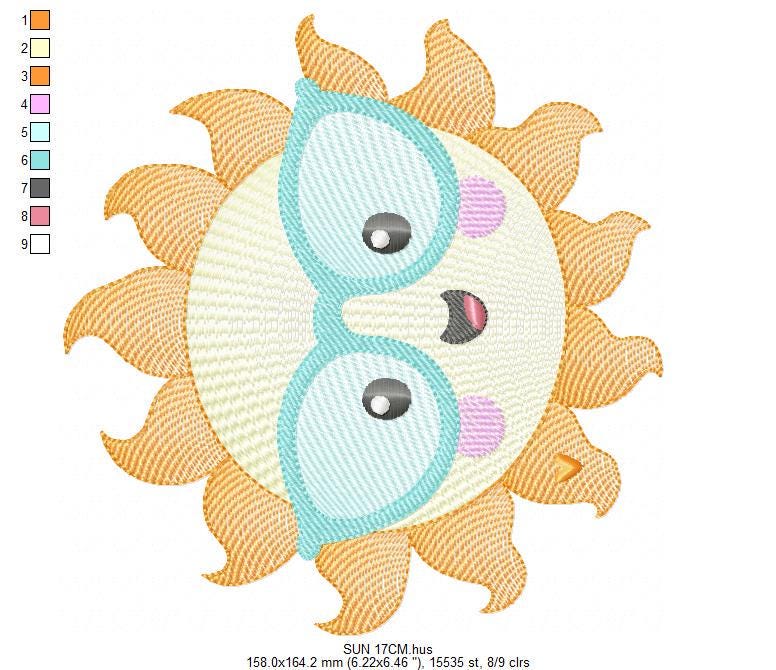 Sun embroidery design - Sun with glasses machine embroidery pattern - Baby girl and boy file - Instant digital download pes jef dst - Marcia Embroidery
