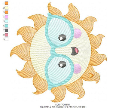 Sun embroidery design - Sun with glasses machine embroidery pattern - Baby girl and boy file - Instant digital download pes jef dst - Marcia Embroidery